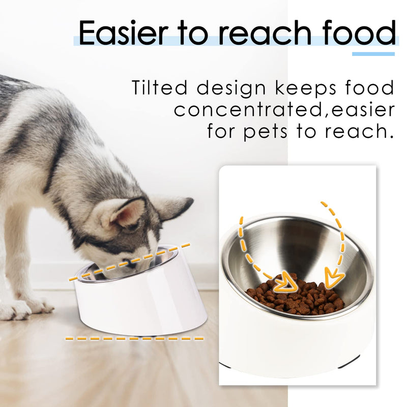 Super Design Mess Free 15° Slanted Bowl for Dogs and Cats, Tilted Angle Bulldog Bowl Dog Feeder, Non-Skid & Non-Spill, Easier to Reach Food S/0.5 Cup White - PawsPlanet Australia