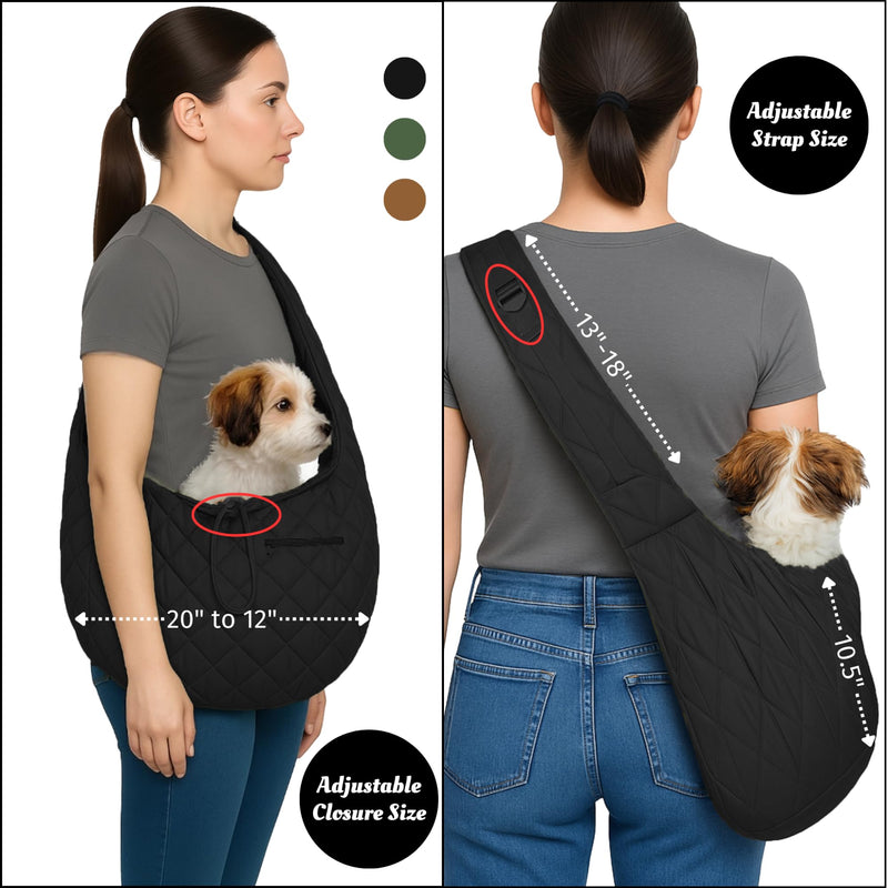 SUSU Small Dog Sling Carrier – Silk Black 2‑in‑1 Cross‑Body & Handheld Pet Sling for Small Dogs up to10 lbs, Ultra‑Soft Parachute‑Grade Nylon, Safety Tether & Dual Zippered Pockets - PawsPlanet Australia