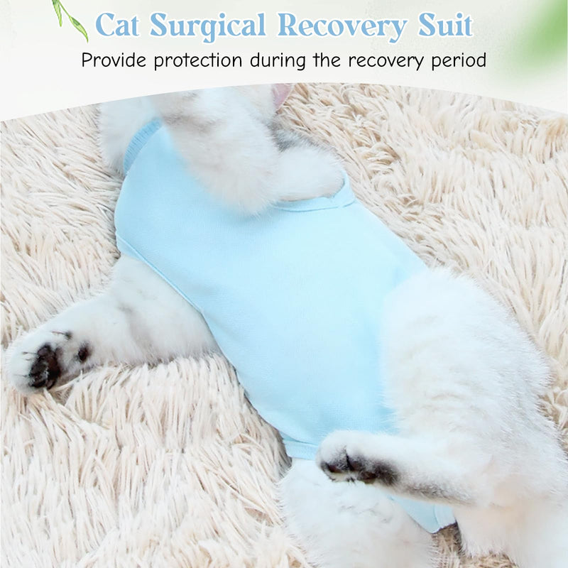 Cat Recovery Suit, 1 Piece Blue Soft Cotton Cat Wound Surgery Recovery Suit Breathable E-Collar Alternative After Surgery Wear for Cats Kitten, S