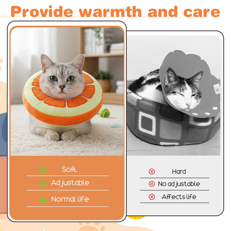 Kitten Cute Recovery Collar Soft Cat Cone Collar After Surgery to Stop Licking Adjustable Lightweight Elizabethan Neck Collar for Small Medium Large Cats Puppies Wound Healing, Orange