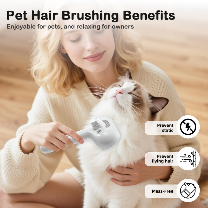 Steam Slicker Brush Pet Shedding Hair-Spray Brushes for Grooming and Desheding, Indoor Detangler for Cats and Dogs,4 in 1, Suitable for Long and Short-Haired, Effectively Removes Loose Fur (White) - PawsPlanet Australia