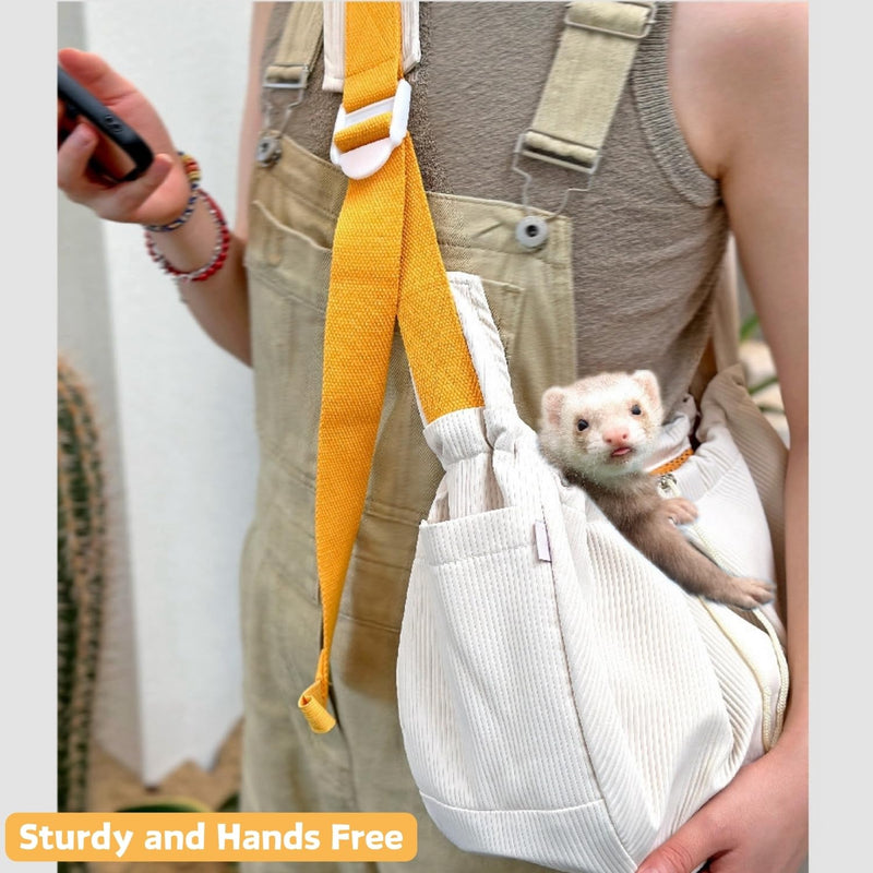Ferret Sling Carrier - Pet Carrying Bag with Adjustable Strap Hands Free Shoulder Bag Crossbody Travel Slings Soft Small Animal Bonding Pouch Front Backpack for Ferret Rabbit Puppy Kitten (Beige) Beige - PawsPlanet Australia
