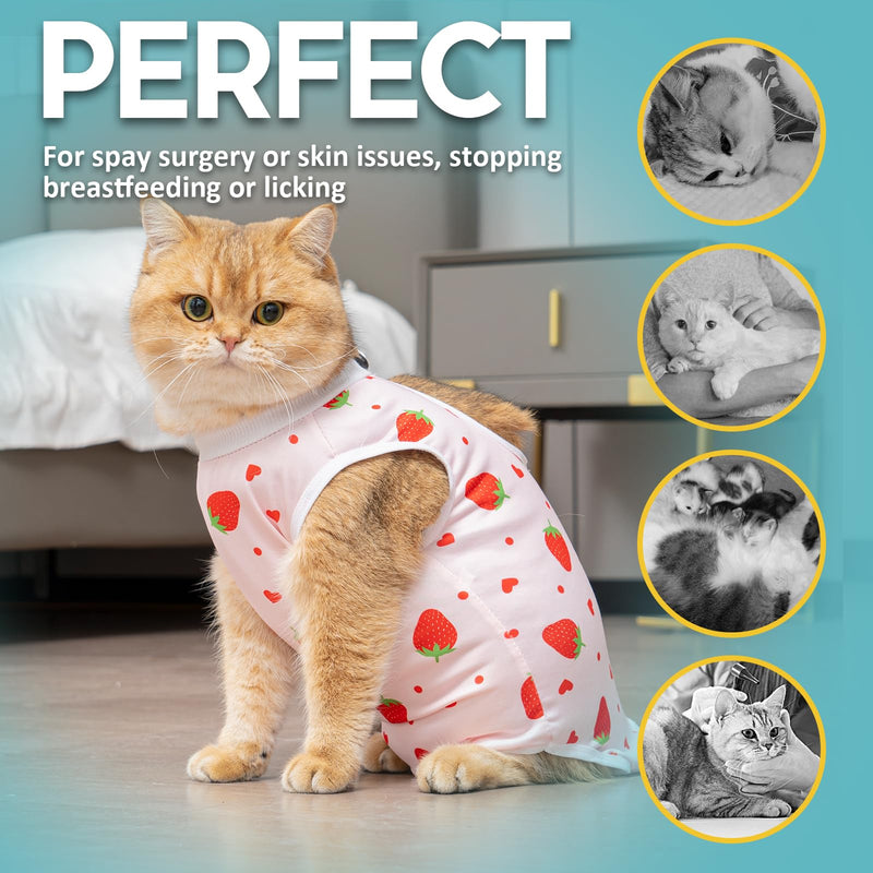 Avont 2 Pack Cat Recovery Suit - Kitten Onesie for Cats After Surgery, Surgical Spay Recovery Suit Female for Abdominal Wounds or Skin Diseases Protection -Cherry/Strawberry(M) Cherry/ Strawberry Medium