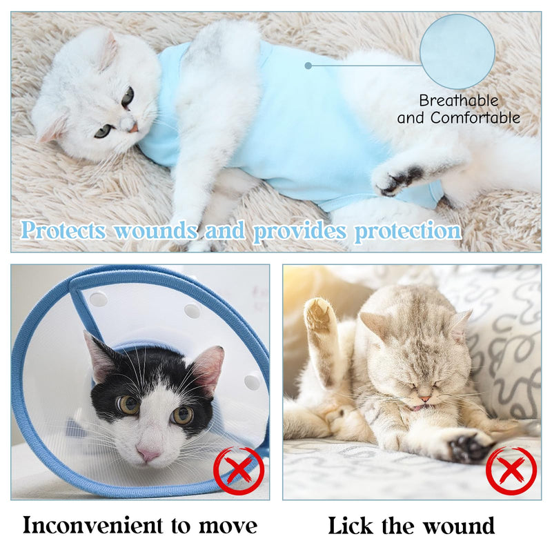 Cat Recovery Suit, 1 Piece Blue Soft Cotton Cat Wound Surgery Recovery Suit Breathable E-Collar Alternative After Surgery Wear for Cats Kitten, S