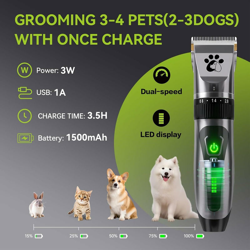 Dog Clippers Cordless, Professional Pet Clippers, 2-Speed Low Noise Dog Grooming Kit, Pet Trimmer for Small Large Thick Hair Dogs Cats Black
