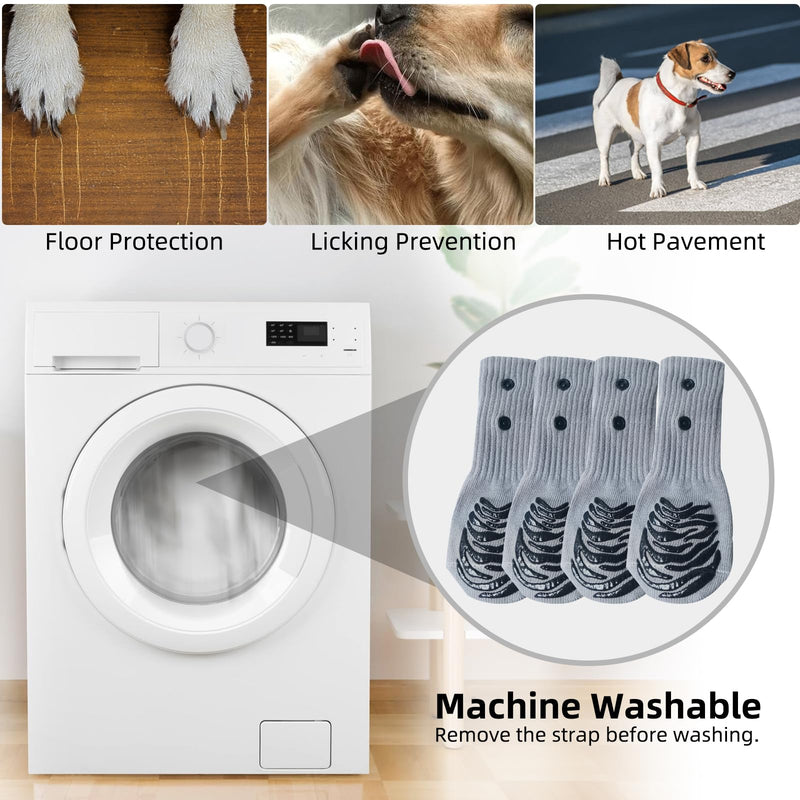 Anti-Slip Dog Socks with 2 Adjustable Straps, Suitable for Hardwood Floors and Warm/Cold Pavements, Anti-Licking and Anti-Slip, Ideal for Dog Paw Protection,for All Dog Breeds (L) L - PawsPlanet Australia