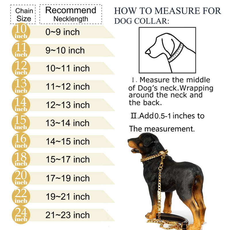 Designer Dog Collar Gold Metal Stainless Steel with Zirconia Lock 14mm 18K Gold Big Dog Luxury Training Collar Cuban Lock Link Necklace Chain(24 inch) 24 inch - PawsPlanet Australia