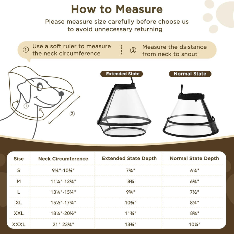 Transparent Dog Cone Collar for After Surgery, Dog Cones Alternative for Small Large Medium Size Dogs,Adjustable Depth Pet Recovery Collars,Elizabethan Collar for Dogs Stop Licking Wound(XXL) Transparent XXL