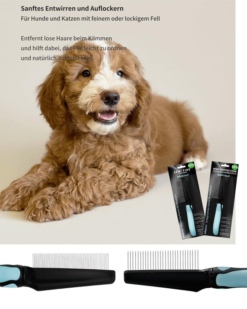 Detangling Comb & Wide Tooth Comb for Dogs & Cats - Grooming Comb Against Tangles, Loose Hair & Dirt - Stainless Steel Teeth, Ergonomic Non-Slip Handle, for Long Hair & Curly Fur Pets