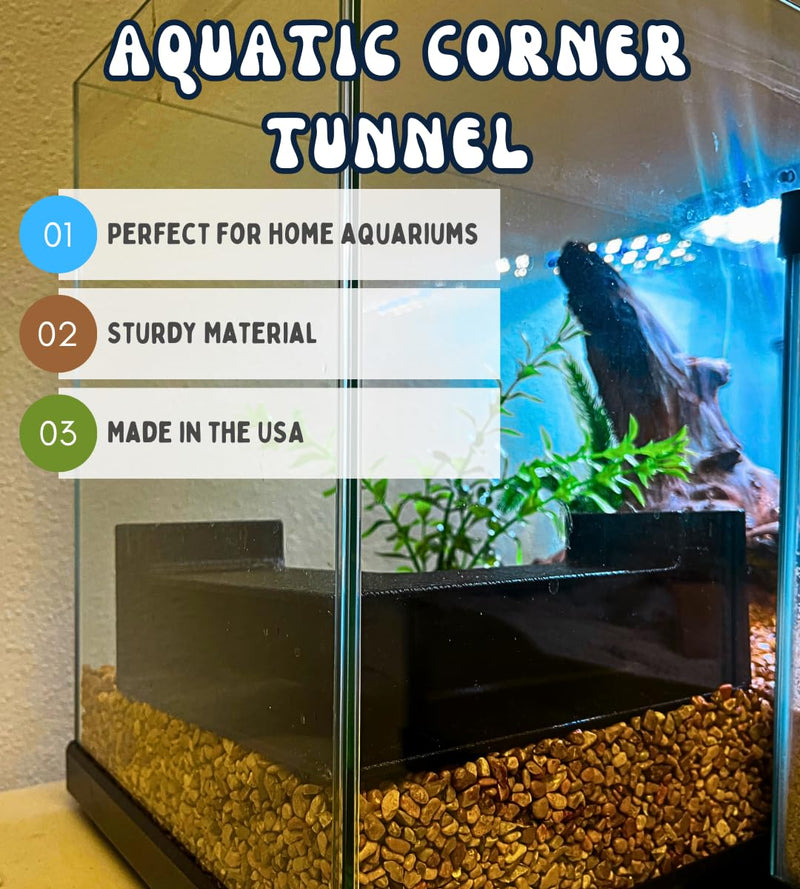 Aquarium Underground XL Corner Tunnel | Fish & Shrimp Hideout for Aquariums | Unique Underground Viewing Tunnel | Made in USA (XL Corner, Black) - PawsPlanet Australia