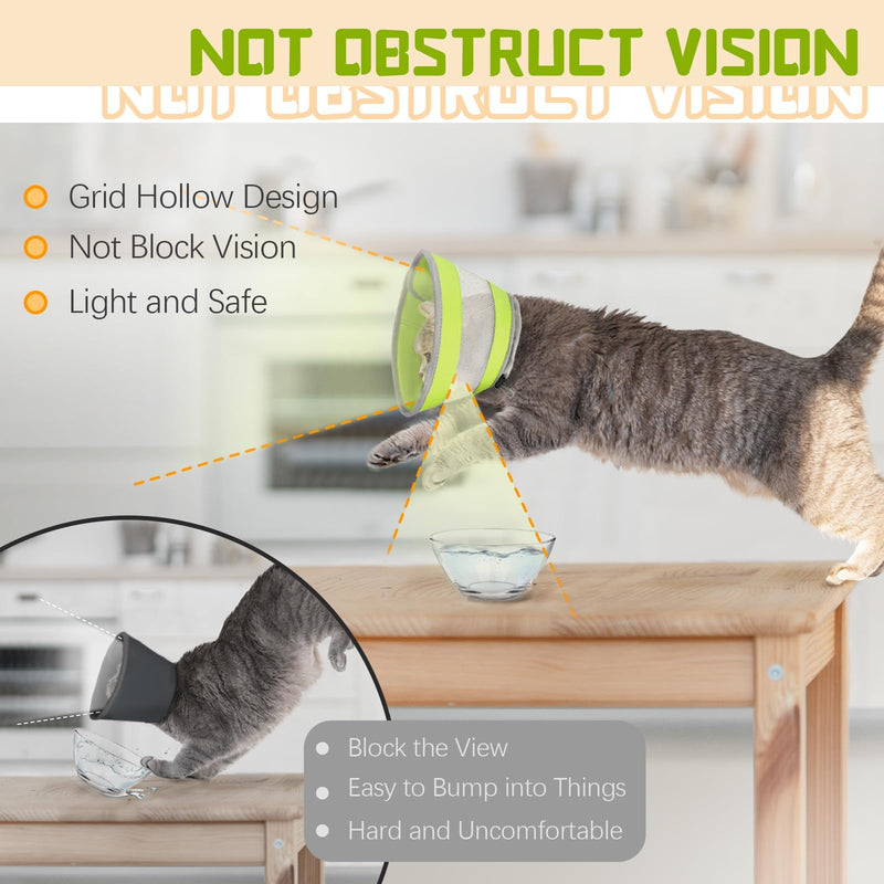 Breathable Air Mesh Cat Cone Collar Soft - Adjustable Recovery Collar to Stop Licking After Surgery, Foldable Lightweight E-Collar for Cats & Kittens (Green,S) S(Neck Girth:4.5"-8") Green
