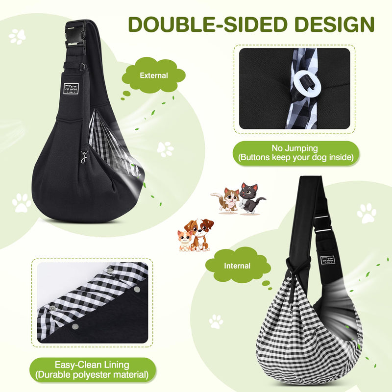 ALLSOPETS Pet Carrier Bag Dog Carrier Sling Reversible Puppy Carrier Purse with Storage Pocket Hand-Free Pet Sling Carrier for Carry Small Dogs Cats Suitable for Travel Outdoor (Charcoal Black) Charcoal Black