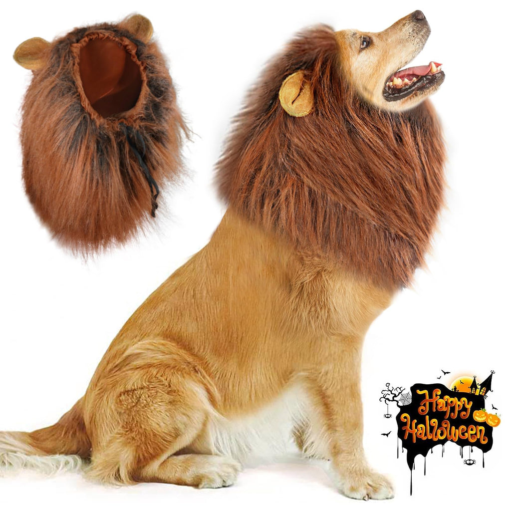 Vivifying Lion Mane for Dog, Adjustable Halloween Dog Lion Costume Wig with Ears for Medium and Large Dog Dress up (Brown&Black) Brown&Black