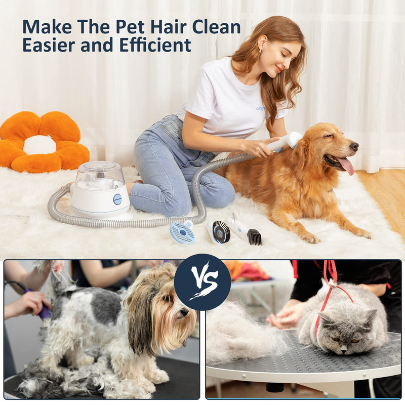 Dog Grooming Kit with 5 Professional Grooming Tools, Pet Grooming Vacuum Kit, 1.3L Dust Can, Low Noise Clippers Trimmers Deshedding Brush for Dogs Cats and Other Animals (Blue) - PawsPlanet Australia