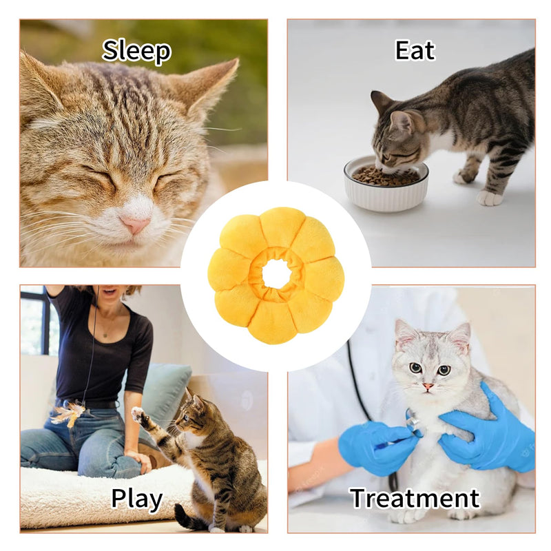 Cat Collar Soft Adjustable Cat Collar Lick Protection Collar Cat Sunflower Cats Collar Soft for Cats Puppies Small Dogs After Surgery and Injury Protective Collar (Yellow, S)