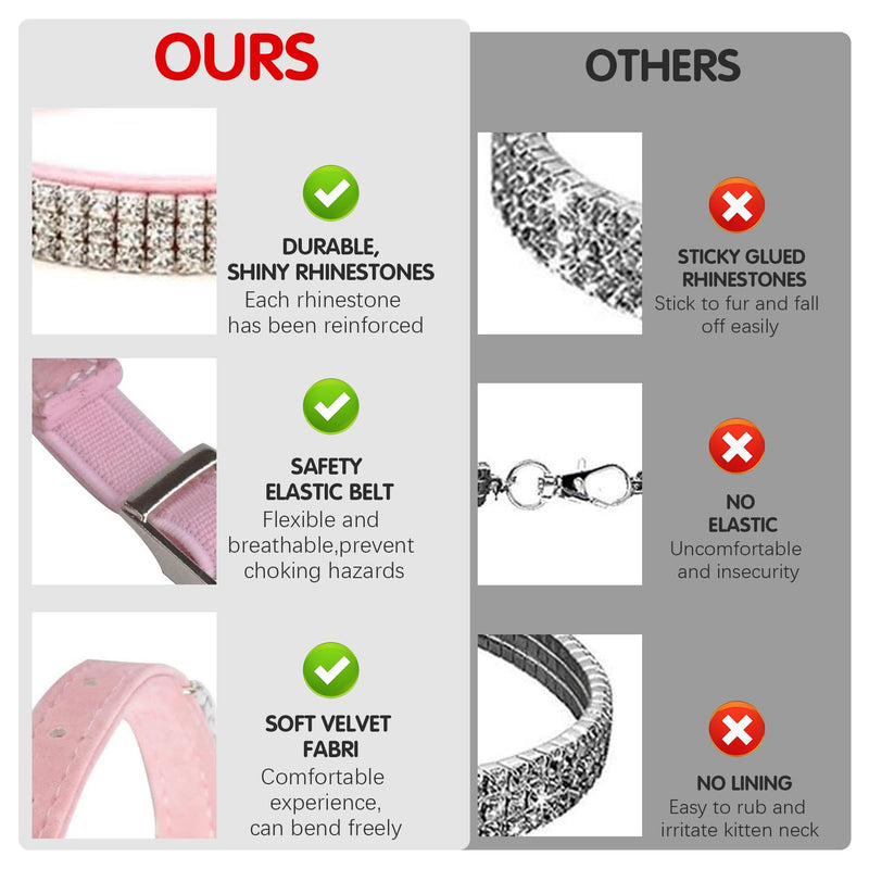 BINGPET Diamond Cat Collar,Adjustable Soft Velvet Leather Safe Kitten Collar with Shiny Rhinestones and Bells,Girl Boy Bling Stylish Cat Collars with Safety Elastic for Small Medium Cats,Pink Pink - PawsPlanet Australia