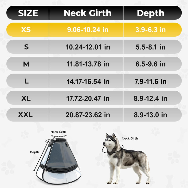 Upgraded Dog Cone Collar for Dogs After Surgery, Soft Transparent Pet Recovery Collar for Large Medium Small Dogs, Depth Adjustable Dog Cone Collar, Elizabethan Collar (XS, Black) XS (Neck: 9.06-10.24")