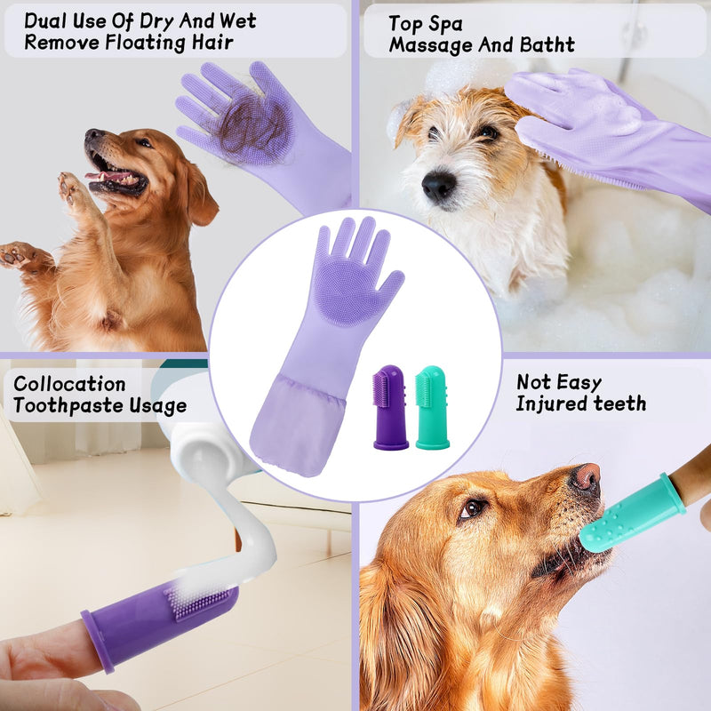 2-in-1 Dog Washing Gloves with Finger Toothbrush - Silicone Pet Bathing Gloves for Gentle Cleaning, Massaging & Shedding - Perfect for Dogs and Cats - Comfortable and Multifunctional Design - PawsPlanet Australia