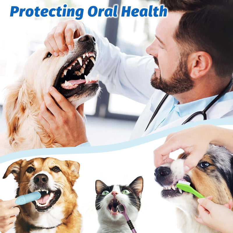 Dog Toothbrush Set, 4 Pcs Dog Finger Toothbrush, 2 Pack Triple Heads Pet Toothbrushes 4 Dual-Dead Toothbrush, Remove Plaque & Tartar Fights Bad Breath,Cat Teeth Cleaning Products