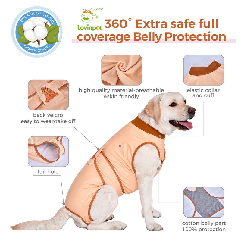 LovinPet Dog Recovery Suit for Large Medium Dogs - Wound Protective Surgical Recovery Snugly Suit for Abdominal Wounds After Surgery Anti-Licking Dog Onesies,Hippo,Orange,XXL XXL Brown collar/Yellow - PawsPlanet Australia