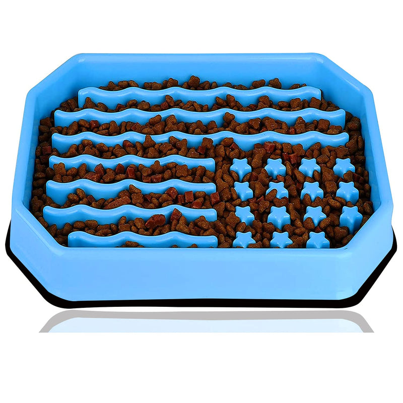 Dog Bowls Slow Feeder, Dog/Cat Puzzle Feeder Bloat Stop to Slow Down Eating,Large Medium Small Breed & Puppy Dog Slow Feeder Bowl (Blue Star)