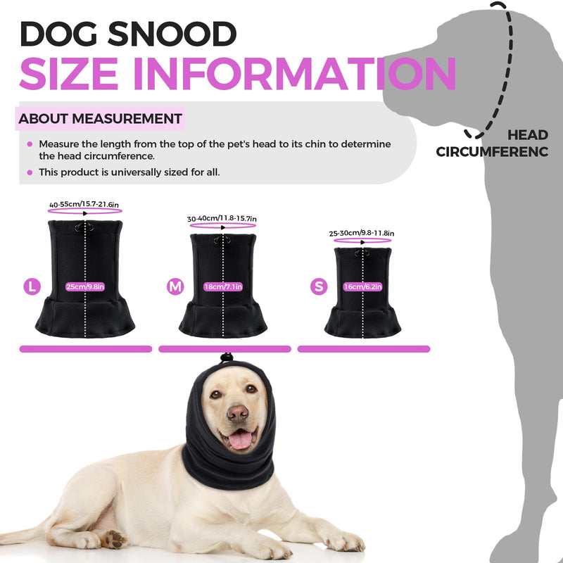 Dog Snood - Ear Covers for Bath, Grooming & Noise Anxiety Relief - Soft, Breathable Dog Neck & Ear Warmer Large Black