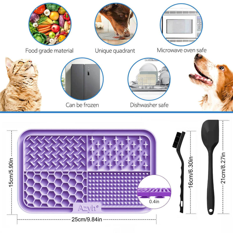 Licking Mat for Dogs & Cats 2 Pack, Slow Feeder Lick Pat for Large Dogs and Puppies, Anxiety Relief Dog Toys Feeding Mat for Butter Yogurt Peanut, Pets Bathing Grooming Training Mat (9.9'' × 6'') Cyan&Purple - PawsPlanet Australia