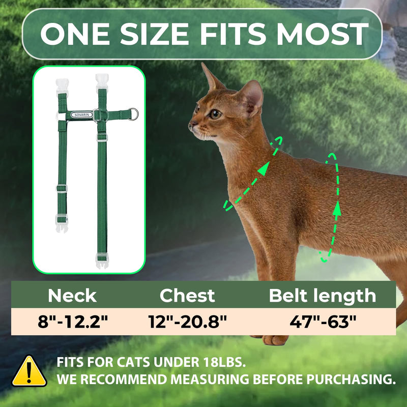 Cat Harness and Leash Set - Green Lightweight Soft Kitten Harness Escape Proof, Adjustable Travel Pet Harness for Walking，Easy Control Comfortable Outdoor (Green, One Size Fits All) - PawsPlanet Australia