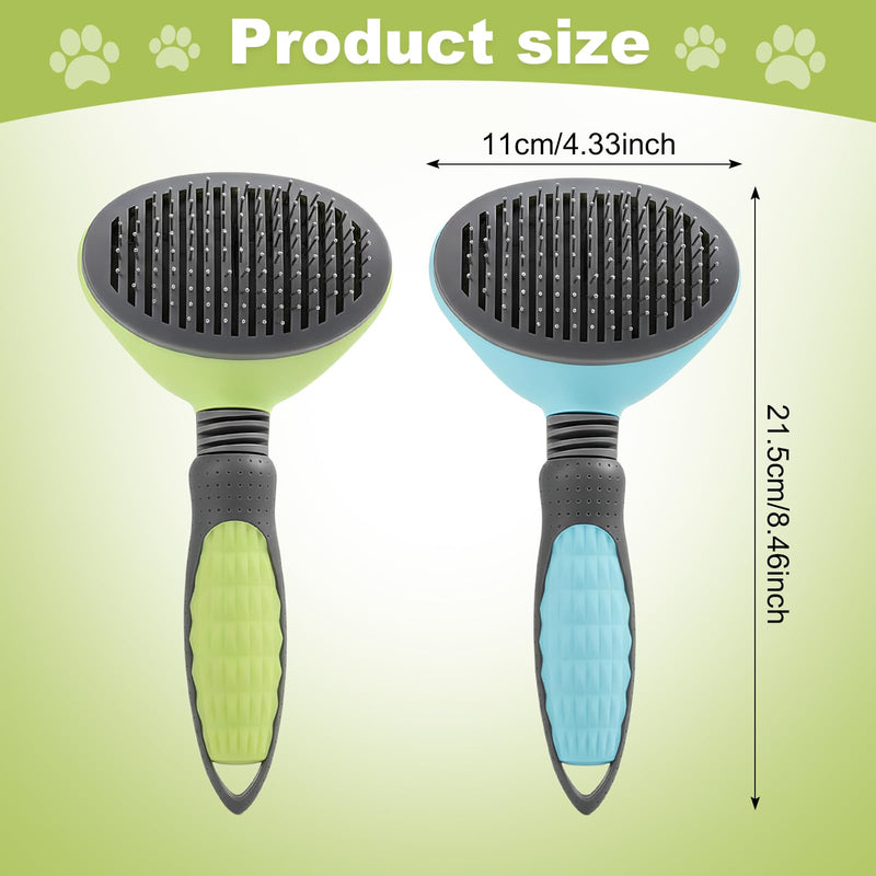 2 Pcs Cat Dog Brush, Pet Grooming Comb, Self Cleaning Cat Dog Slicker Brushes for Shedding, Pet Grooming Tool, One Click to Clean, Easy to Remove Loose Fur, for Shedding & Furry Pets, Blue, Green
