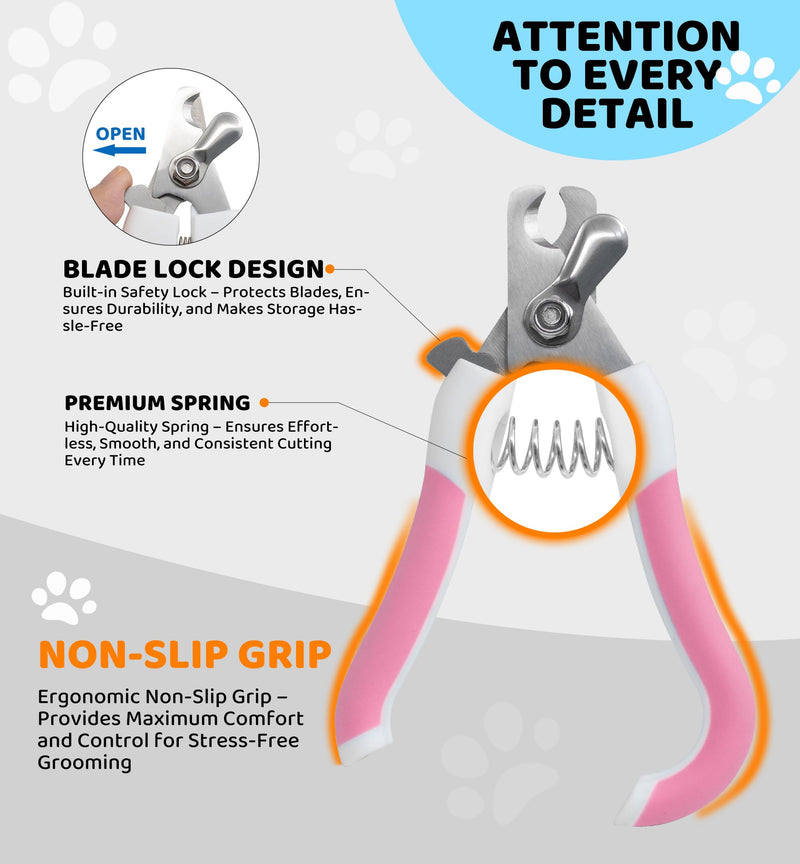Pet Nail Clippers and Trimmers for Dogs and Cats, Professional Grooming Tool with Safety Guard, Sharp Blades, Free Nail File, Avoid Overcutting, Suitable for Small and Large Pets (Pink) Pink - PawsPlanet Australia