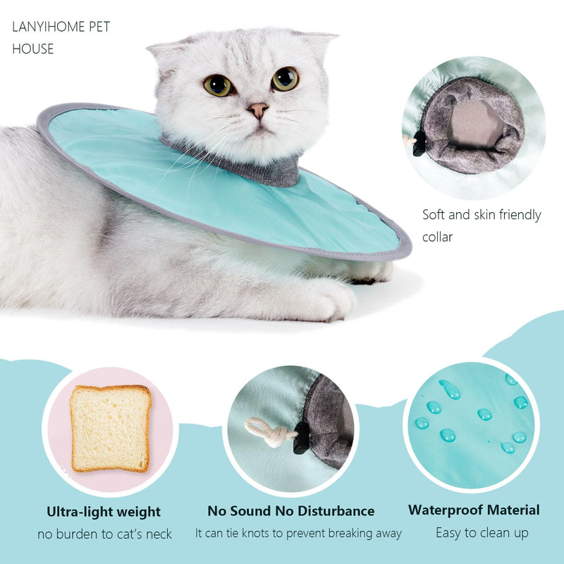 Waterproof Cat Recovery Collar - Ultra-Light Flat Neck Cones After Surgery, Adjustable Elizabethan Collars for Kitten Cats Puppy Rabbits, Mint Green, XL Size