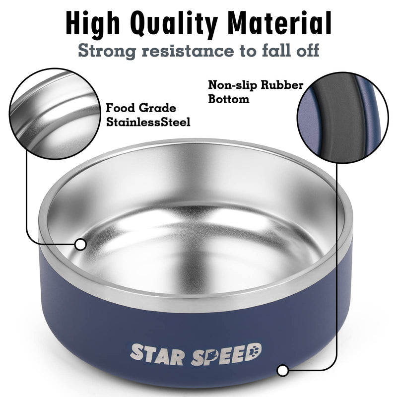 StarSpeed Stainless Steel Dog Bowls with Rubber Bottom Non-Slip Double Wall Metal Outdoor Dog Food and Water Bowls Weighted Insulated Pet Feeding Bowl for Small,Medium Sized Dogs or Cats 42 oz Navy Blue - PawsPlanet Australia