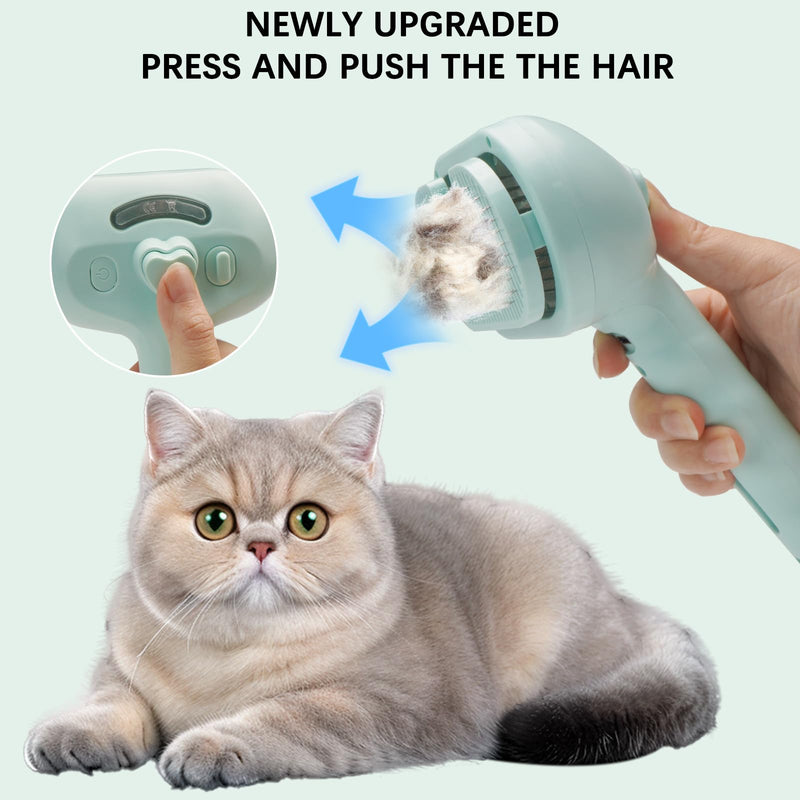 Pet Steam Brush for Cat & Dog – 4-in-1 De-Shedding, Steam Spray, and Self-Cleaning Grooming Tool – Ideal for Long and Short-Haired Pets– Includes 2 Bottles of 120 mL Waterless Shampoo(Green) Green - PawsPlanet Australia