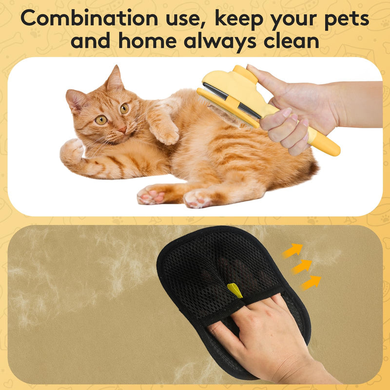 Pet Grooming Kit with Deshedding Brush and Hair Removal Glove, Shedding Flea Combs & Washable Electrostatic Gloves for Dogs and Cats, Professional Fur Care Set - PawsPlanet Australia