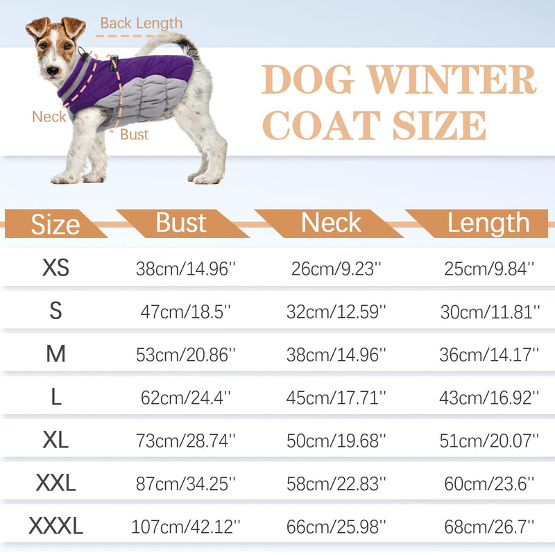 Dog Coat, Dog Jackets for Large Dogs, Dog Winter Coat with Harness Built in, Dog Cold Weather Coats Waterproof, Reflective Dog Snowsuit, Dog Winter Jacket Windproof Dog Puffer Jacket Purple 2XL XX-Large - PawsPlanet Australia