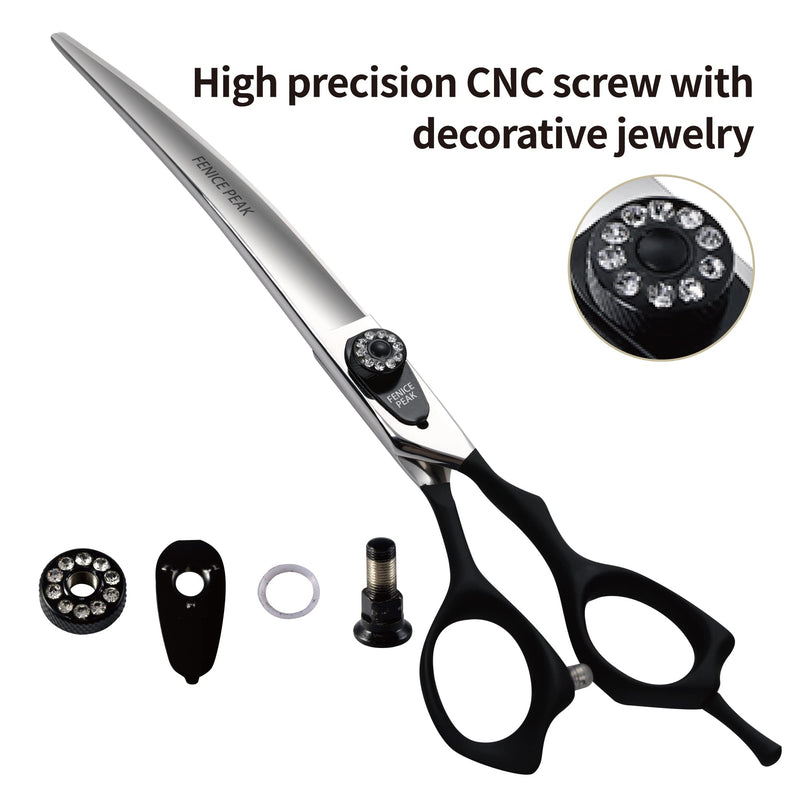 Fenice Peak 7'' Professional Curved Dog Grooming Scissors Heavy and Anti-Slip Black Handler 440C Stainless Steel Pet Cutting Shears Safety Trimming Shearing for Dogs Cats 7'' - PawsPlanet Australia