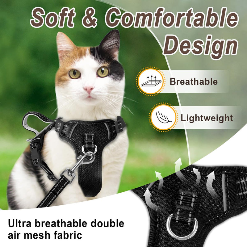 Cat Harness and Leash Set for Walking Escape Proof for Small Large cat Kitten Harness with ID tag Pocket (Black,XS) X-Small Black - PawsPlanet Australia