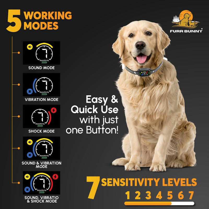 2026 Upgraded Intelligent Dog Bark Collar for Medium & Large Dogs (20 LBs-110 LBs)- Beep, Vibration & Safe Static Shock, 7 Sensitivity Levels Adjustment - Stops Excessive Barking (No Remote) Medium to Large Dog (With Shock)