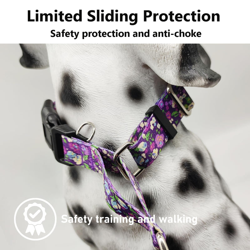 Martingale Collar for Dogs with Buckle Adjustable Nylon Slip No Pull Anti Escape Training Dog Collars (Purple Floral, Large) Purple Floral