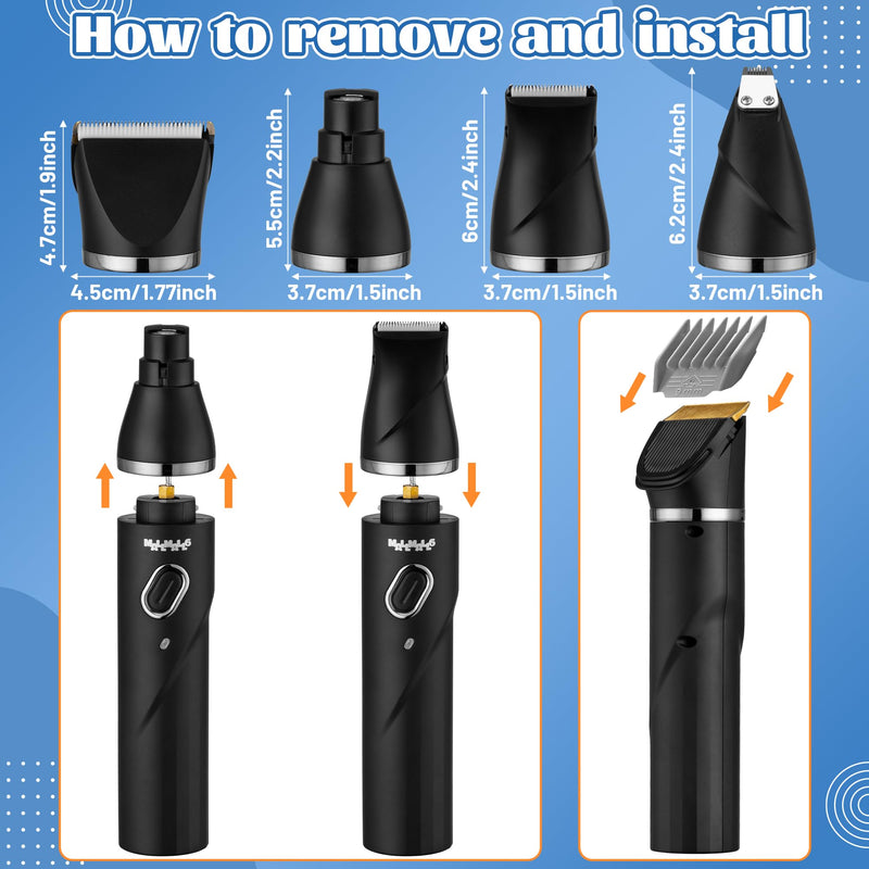 MALLMALL6 4 in 1 Dog Cat 7500RPM Power Motor Grooming Kit, 2000mAh 4 Hours Battery Life Pet Hair Clipper, 1.77” Width 2 Speed Low Noise Multifunctional Shaver, 16 Pet Grooming Tools Paw Trimmer Black