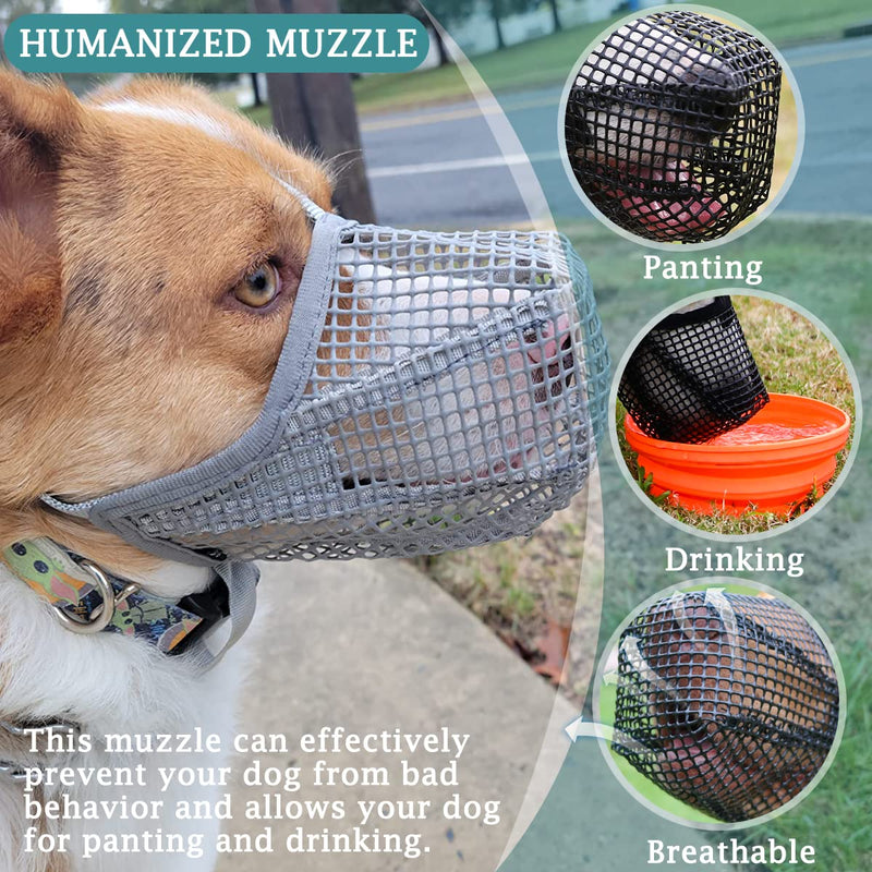 Mayerzon Dog Muzzle, Soft Mesh Covered Muzzles for Small Medium Large Dogs, Poisoned Bait Protection Muzzle with Adjustable Straps, Prevent Biting Chewing and Licking… XL: Snout:12½"-13¾" Grey