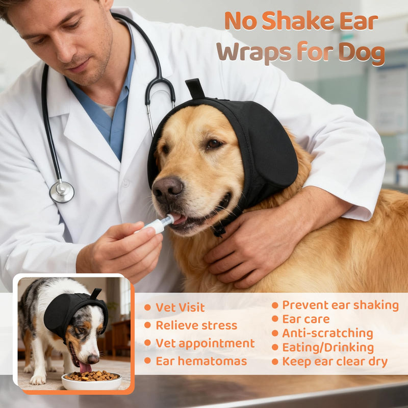Dog Ear Defender Noise Cancelling - Warm Dog Ear Protector Muff Warp for Calming Anxiety Relief Hear Protection Adjustable Puppy Head Cover Hat for Sleep Groom Drying Firework Thunder (S) Black S