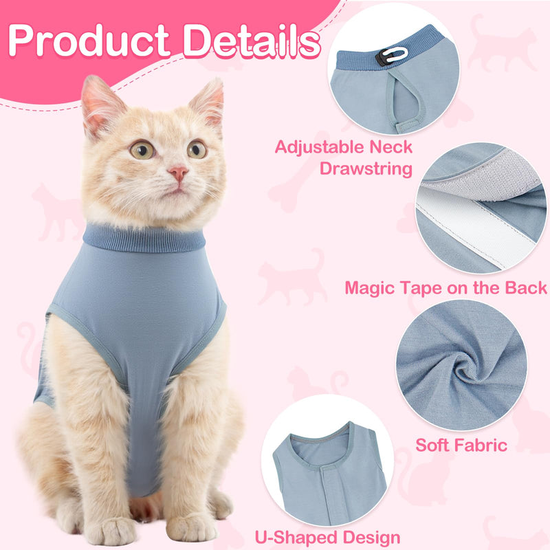 Cat Recovery Suit for Abdominal Wounds or Skin Diseases, Cat Onesie for Cats After Surgery Female Kitten Recovery Suit, Breathable E-Collar Alternative for Cats After Spay Anti Licking Wounds Blue-Grey Medium