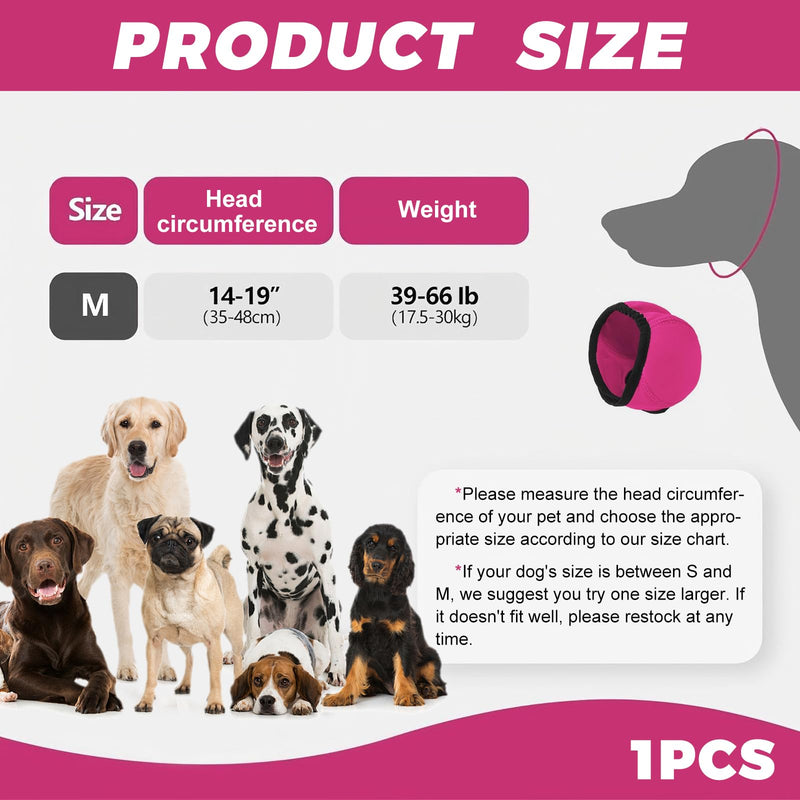 1PC Dog Snood Ear Protector and Firework Ear Muffs Adjustable Noise Cancelling Ear Muffs for Dogs Soft Calming Ear Defenders for Bathing Grooming and Travel Rose Red Size M