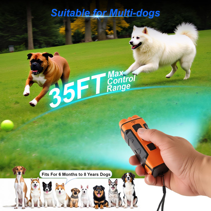 Dog Bark Deterrent Devices Anti Barking Device for Dogs 5in1 Solution for Dog Behavior Problems Safe Portable Flashlight & Beep for Small, Medium & Large Dogs Orange - PawsPlanet Australia