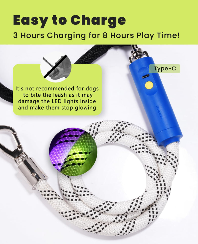 Light Up Dog Leash, LED Pet Leash for Night Walking,13 Lighting Modes, Rechargeable Dog Lights, Glow in The Dark Walking Leashes with Tangle-Free Hook for Medium Large Dogs (Leash-5Ft) Leash-5Ft - PawsPlanet Australia