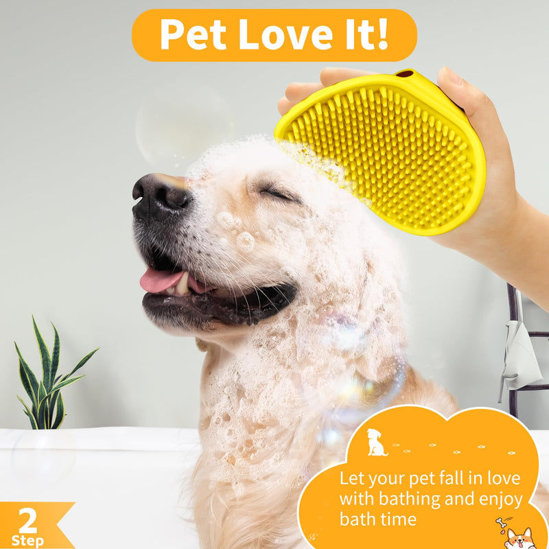 Comotech 6PCS Dog Bath Brush & Dog Toothbrush | Adjustable Handle Shampoo Brush & Scrubber for Short & Long Haired Dogs & Cats | Effectively Solve Odor & Stain Removal Problems (Orange Yellow Yellow) Orange Yellow Yellow - PawsPlanet Australia