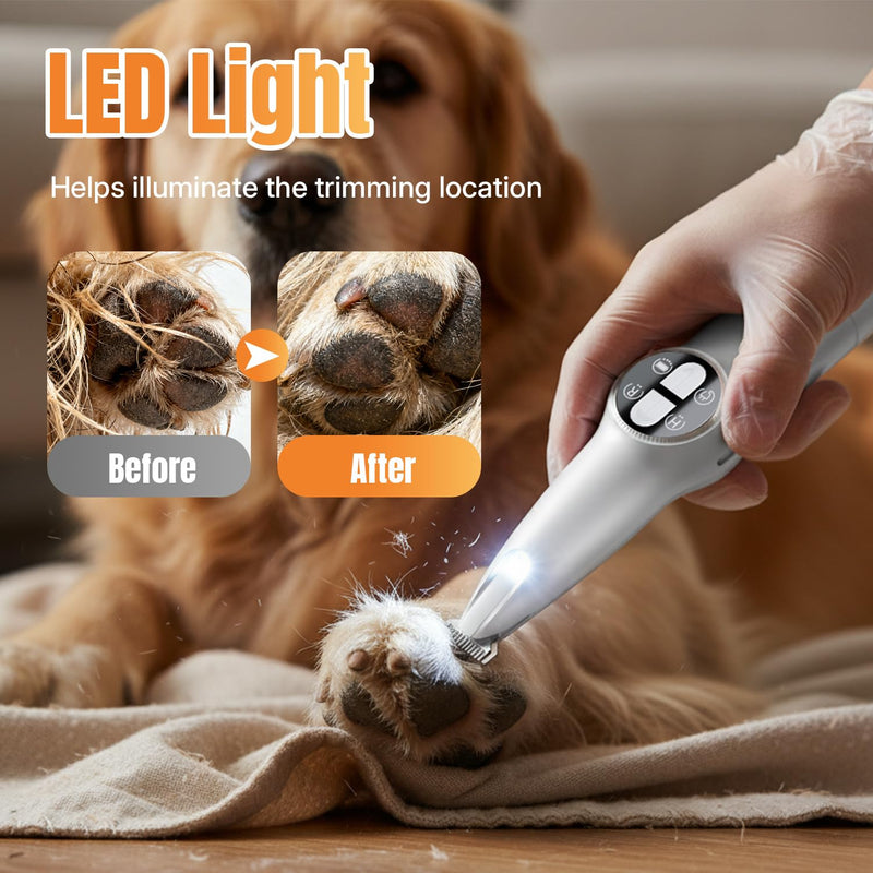 Mcbazel 2-in-1 Pet Paws Trimmer with LED Light, Rechargeable Dog/Cat Hair Shaver Grooming Clipper, Electric Cat/Dog Nail Grinder, Pet Razor for or Eyes, Ears,Face Small Areas