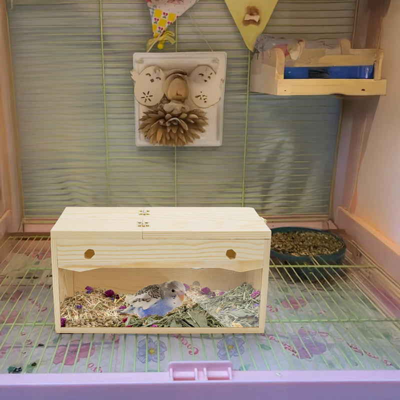 Hiceeden Visual Parakeet Nesting Box, Premium Pine Bird Nest Box with Perch, Transparent Acrylic Bird Cage House Wooden Breeding Box for Budgie, Finch, Lovebirds, Cockatiel, Parrot, 9.8×4.9×5 Inches - PawsPlanet Australia