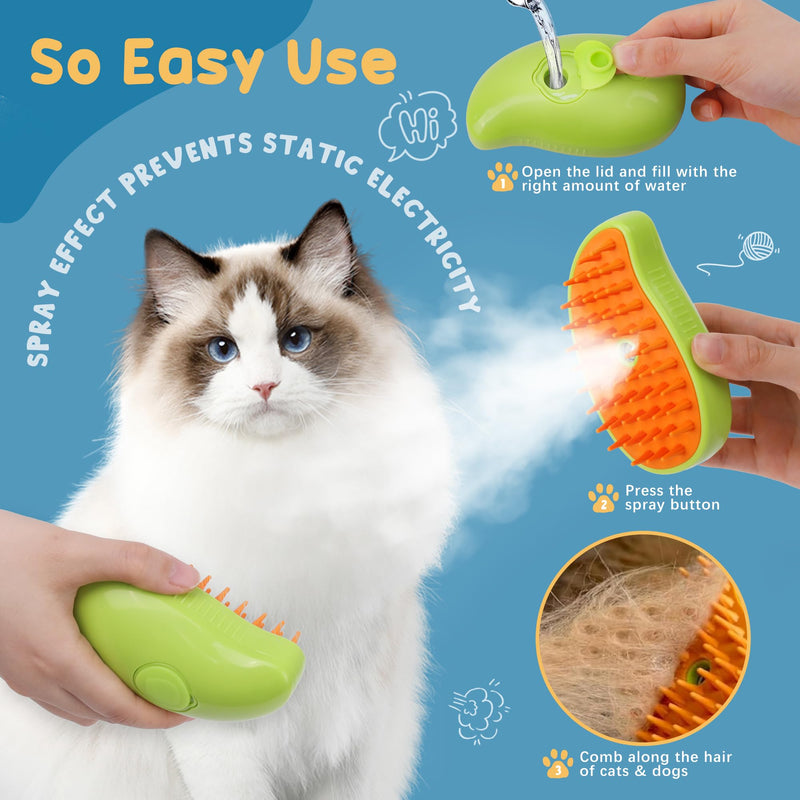 GIGART Cat Steam Brush, Pet Grooming Brush with Steam Technology, Self Cleaning Brush for Massage, Removing Tangled and Loose Hair, for Cat and Dog (Green) Green - PawsPlanet Australia